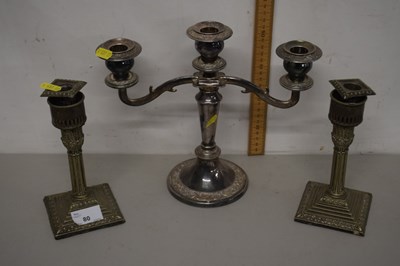 Lot 80 - Silver plated candelabra and a pair of...