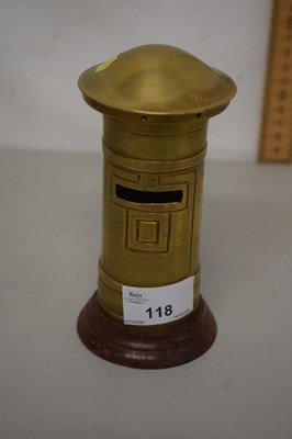 Lot 118 - Novelty brass money box formed as a post box