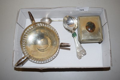 Lot 125 - Box of mixed items to include a small silver...