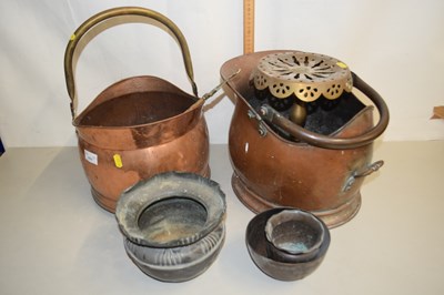 Lot 171 - Two copper coal buckets plus further...