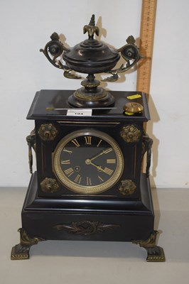 Lot 194 - Late Victorian black slate cased mantel clock...