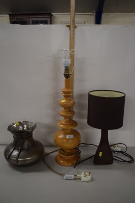 Lot 200 - Two table lamps and a modern metal vase