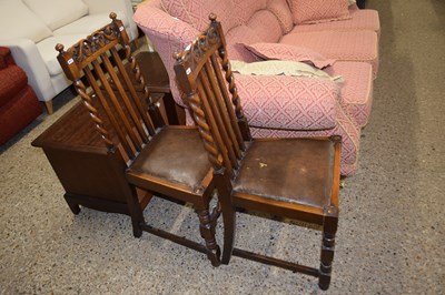 Lot 307 - Pair barley twist framed dining chairs