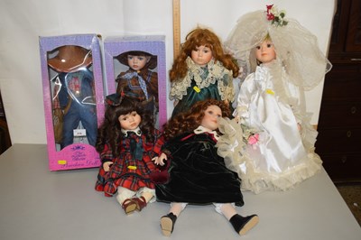 Lot 218 - Six modern porcelain headed collectors dolls