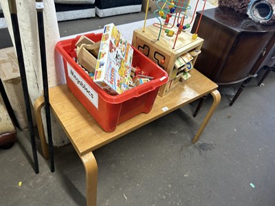 Lot 740 - Childs desk together with a box of toys and a...