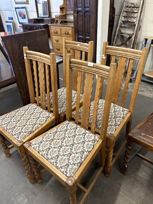 Lot 755 - Set of four light oak framed dining chairs...