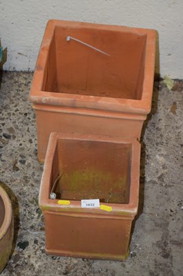 Lot 1032 - Two square terracotta planters