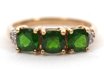 Lot 9 - A 9ct diopside and diamond ring, the square...