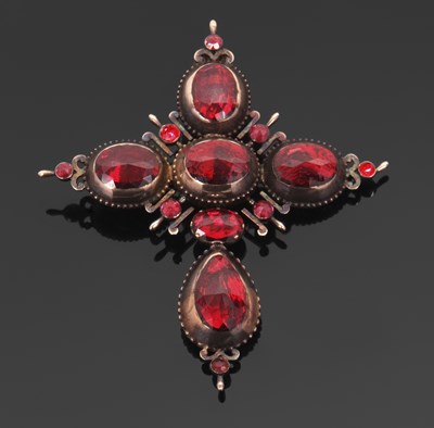 Lot 387 - A late 19th century cross pendant, the faceted...