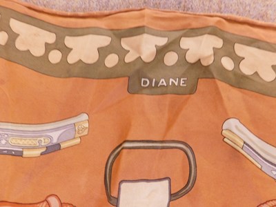 Lot 116 - An Hermes 'Diane' scarf, in shades of brown,...