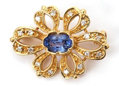 Lot 91 - An 18ct sapphire and diamond flower brooch,...