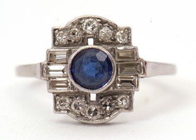 Lot 67 - An Art Deco sapphire and diamond ring, the...