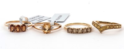 Lot 121 - Four 9ct gemset rings: to include a 9ct five...