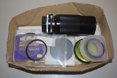 Lot 83 - Box of various camera filters, lens etc