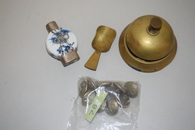 Lot 116 - Brass counter bell, various buttons and other...