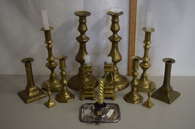 Lot 21 - Mixed Lot: Various brass candlesticks, silver...