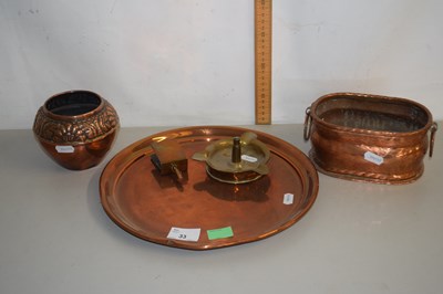 Lot 33 - Mixed Lot: Copper tray, brass vester stand and...