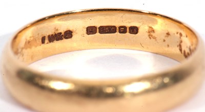 Lot 2 - 18ct gold wedding ring of plain polished...