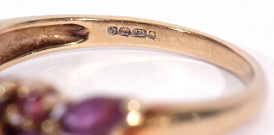 Lot 5 - Modern 9ct gold, amethyst ring, a design...