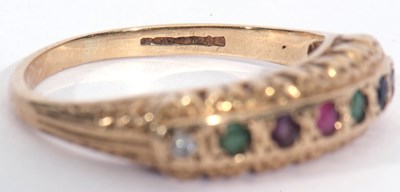 Lot 8 - 9ct gold 'Dearest' diamond and gemstone ring,...