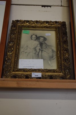 Lot 255 - Monochrome print of two Victorian girls, gilt...