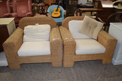 Lot 225 - Pair of modern woven rush armchairs