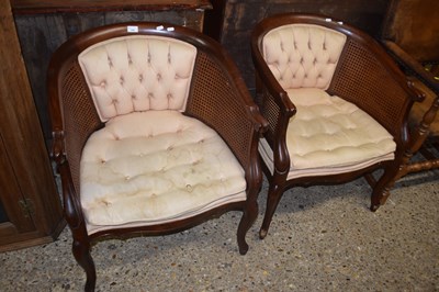 Lot 358 - A pair of hardwood and cane framed bergere...