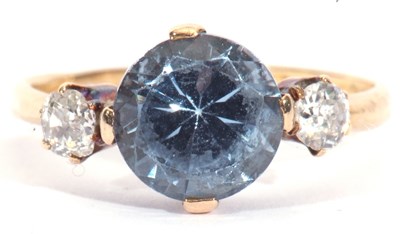 Lot 30 - 18ct gold blue topaz and diamond ring, the...