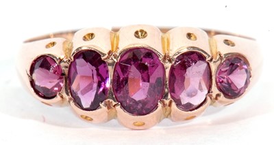 Lot 32 - Antique 9ct gold five pink stone ring set with...