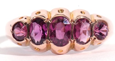 Lot 32 - Antique 9ct gold five pink stone ring set with...