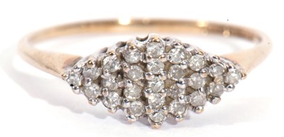 Lot 33 - 9ct gold and diamond cluster ring of lozenge...