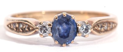 Lot 40 - 9ct gold sapphire and diamond three stone ring,...