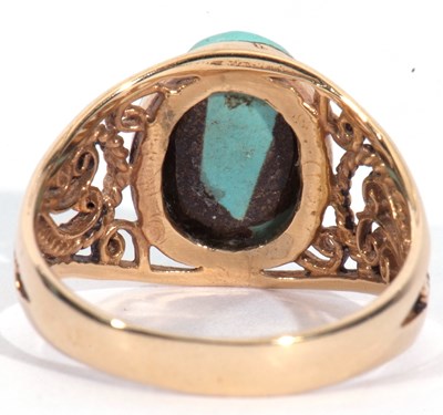Lot 41 - Yellow metal and natural turquoise stone ring,...