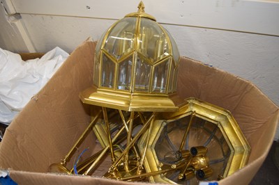 Lot 610 - Three brass and glass ceiling lanterns