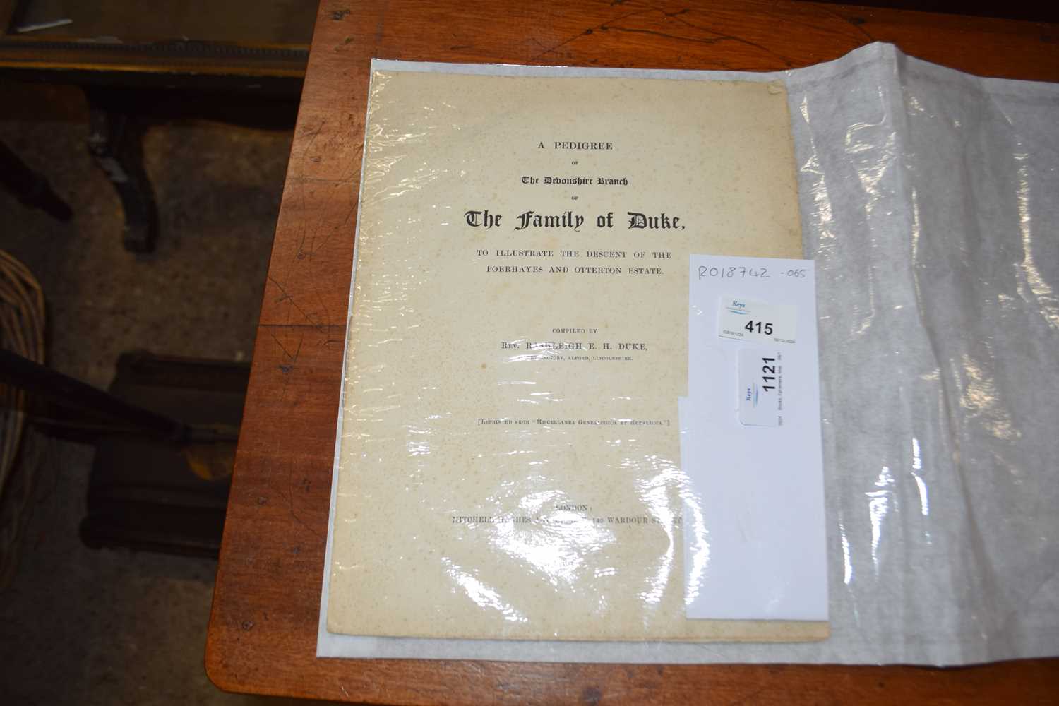 Lot 415 - REV RASHLEIGH E H DUKE: A PEDIGREE OF THE...