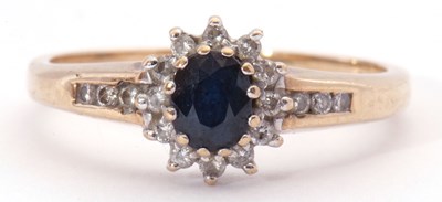 Lot 51 - 9ct gold sapphire and diamond cluster ring,...