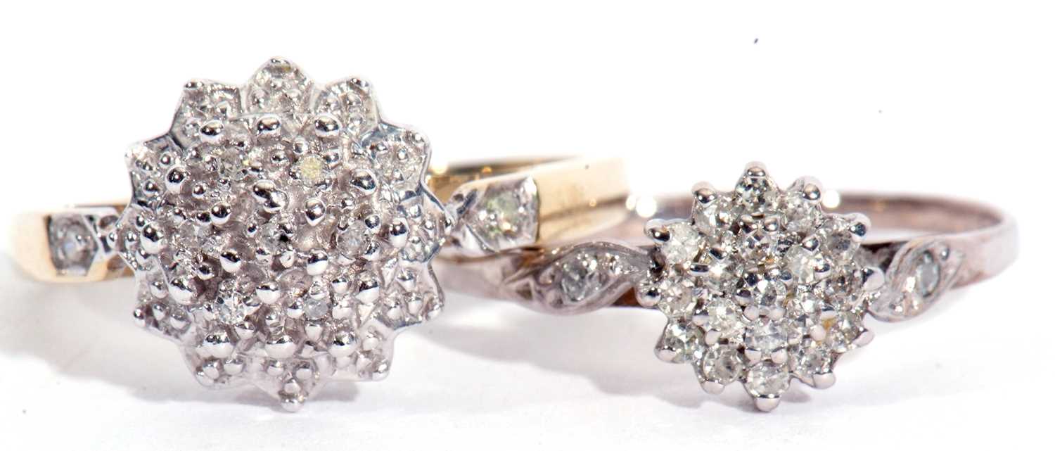 Lot 52 - Two modern 9ct gold and diamond cluster rings,...