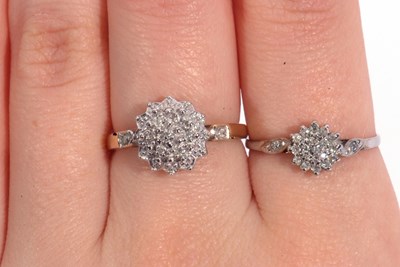 Lot 52 - Two modern 9ct gold and diamond cluster rings,...