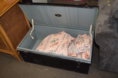 Lot 703 - Vintage tin trunk containing curtains