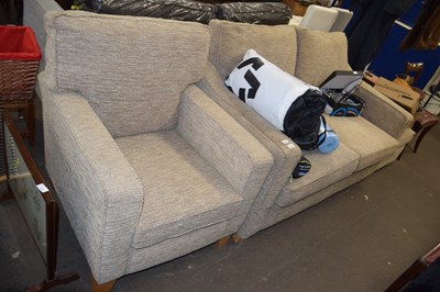 Lot 714 - Two seater sofa and matching armchair and foot...