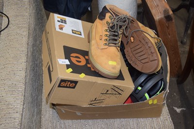 Lot 717 - Box of site safety boots, ear defenders,...