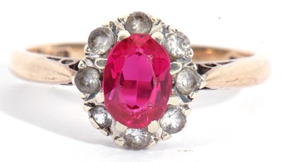 Lot 58 - Red and white stone cluster ring, stamped 9ct,...