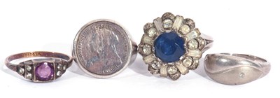 Lot 62 - Mixed Lot: four white metal rings, a coin...