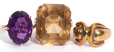 Lot 65 - Mixed Lot: 9ct gold amethyst dress ring, the...
