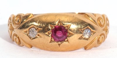 Lot 74 - Victorian 18ct gold ruby and diamond three...