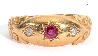 Lot 74 - Victorian 18ct gold ruby and diamond three...