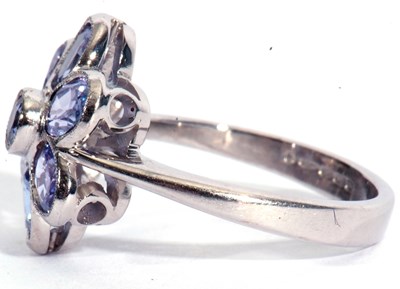 Lot 78 - 18ct white gold and tanzanite cluster ring, a...