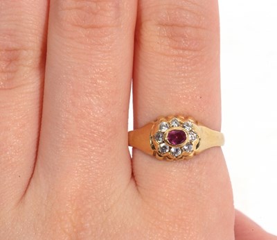 Lot 88 - 18ct gold white and red stone cluster ring,...