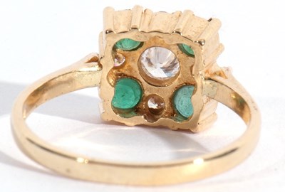 Lot 97 - 18ct gold diamond and emerald cluster ring,...