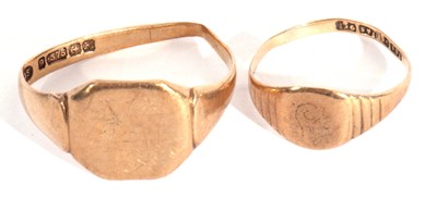 Lot 101 - Two 9ct gold signet rings, both plain polished...